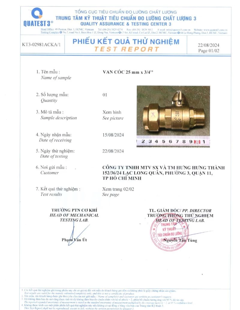 Kết quả thử nghiệm Van cóc 25mm x 3,4