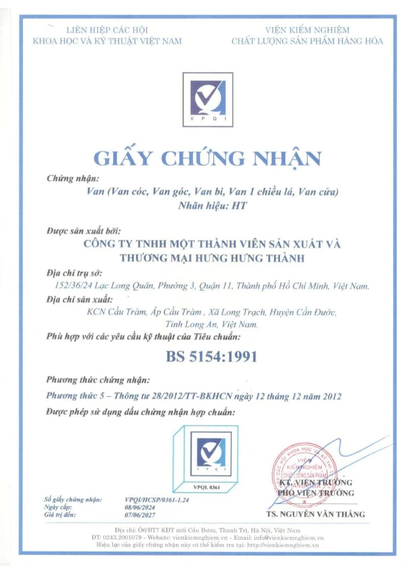 Chứng nhận BS 5154 : 1991