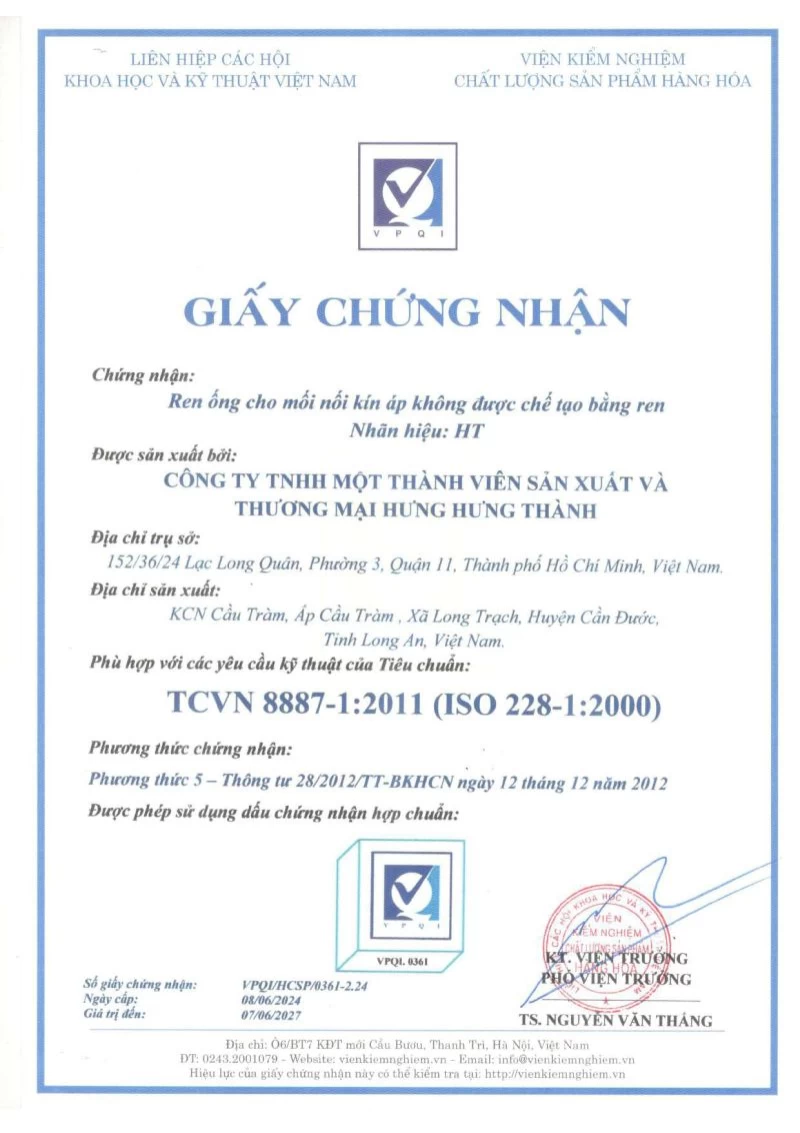 Chứng nhận ISO 228-1 : 2000