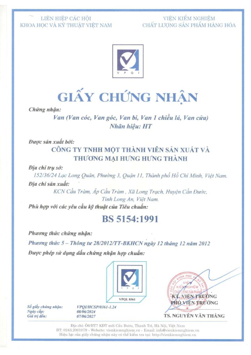 Chứng nhận BS 5154 : 1991