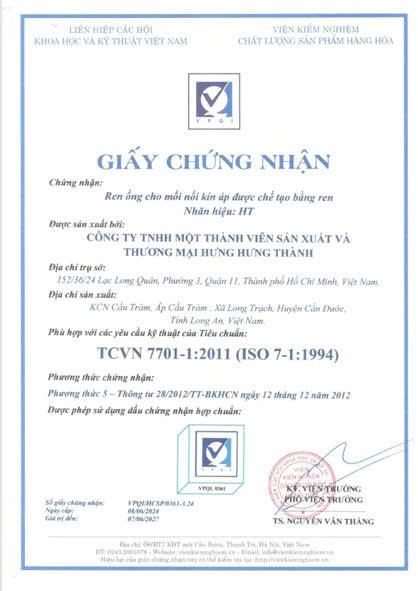 Chứng nhận ISO 7-1 : 1994