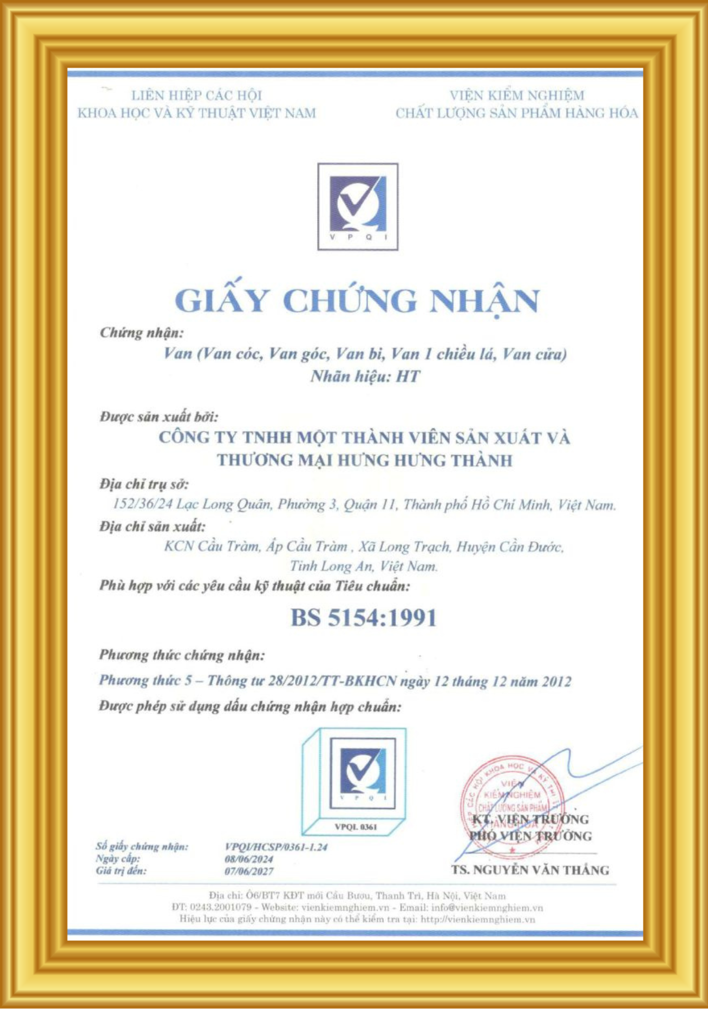 Chứng nhận BS 5154 : 1991