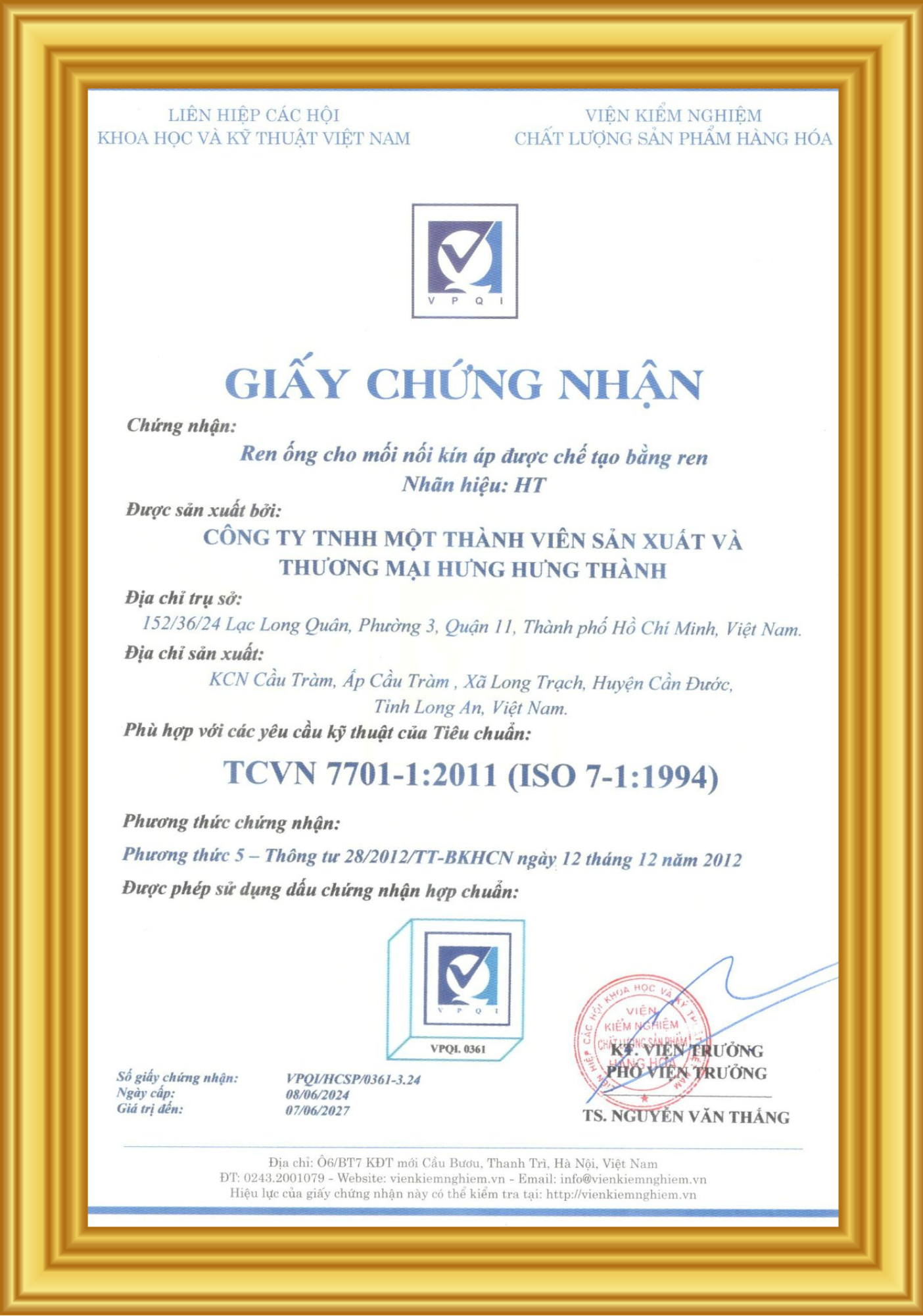 Chứng nhận ISO 7-1 : 1994