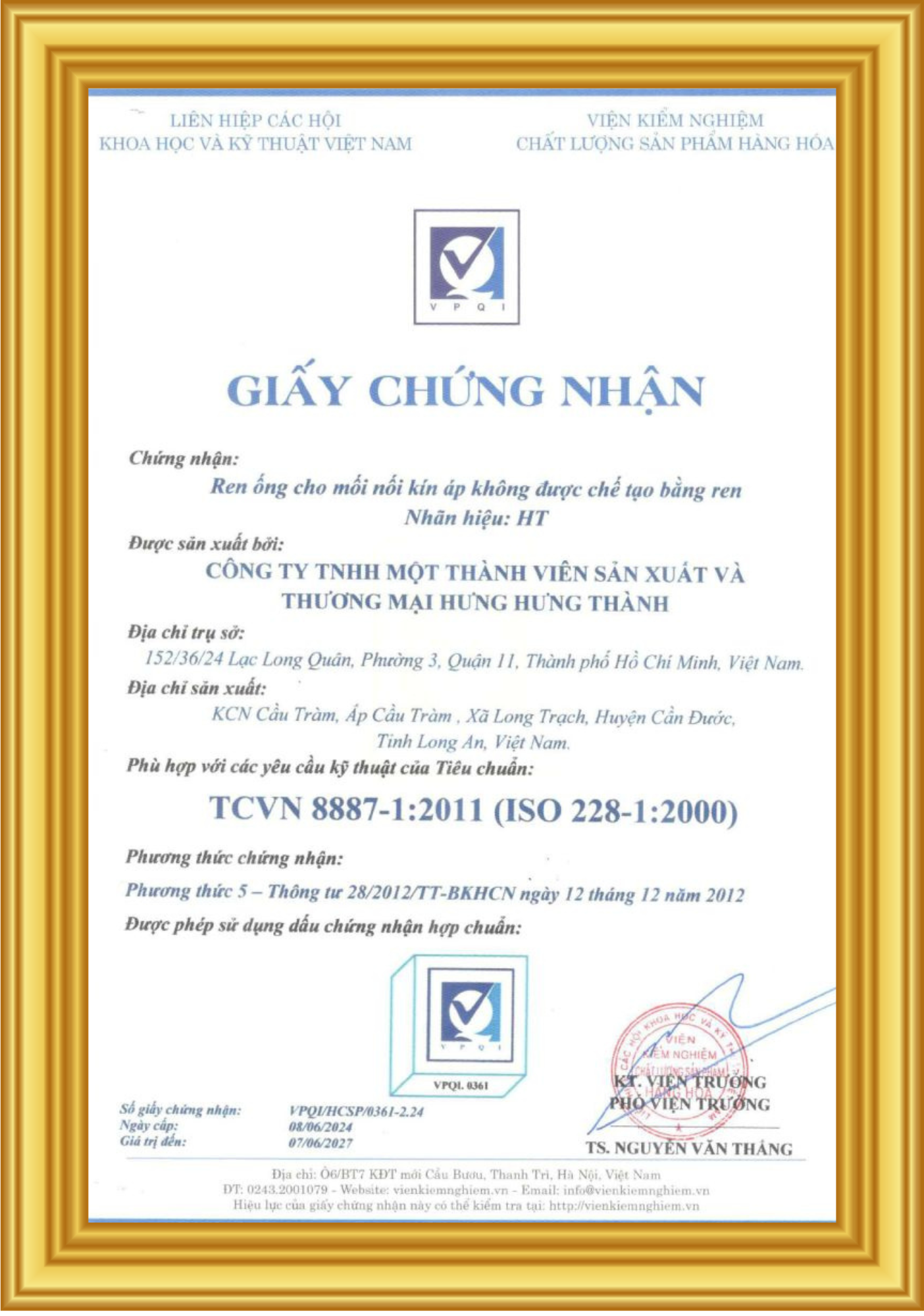 Chứng nhận ISO 228-1 : 2000