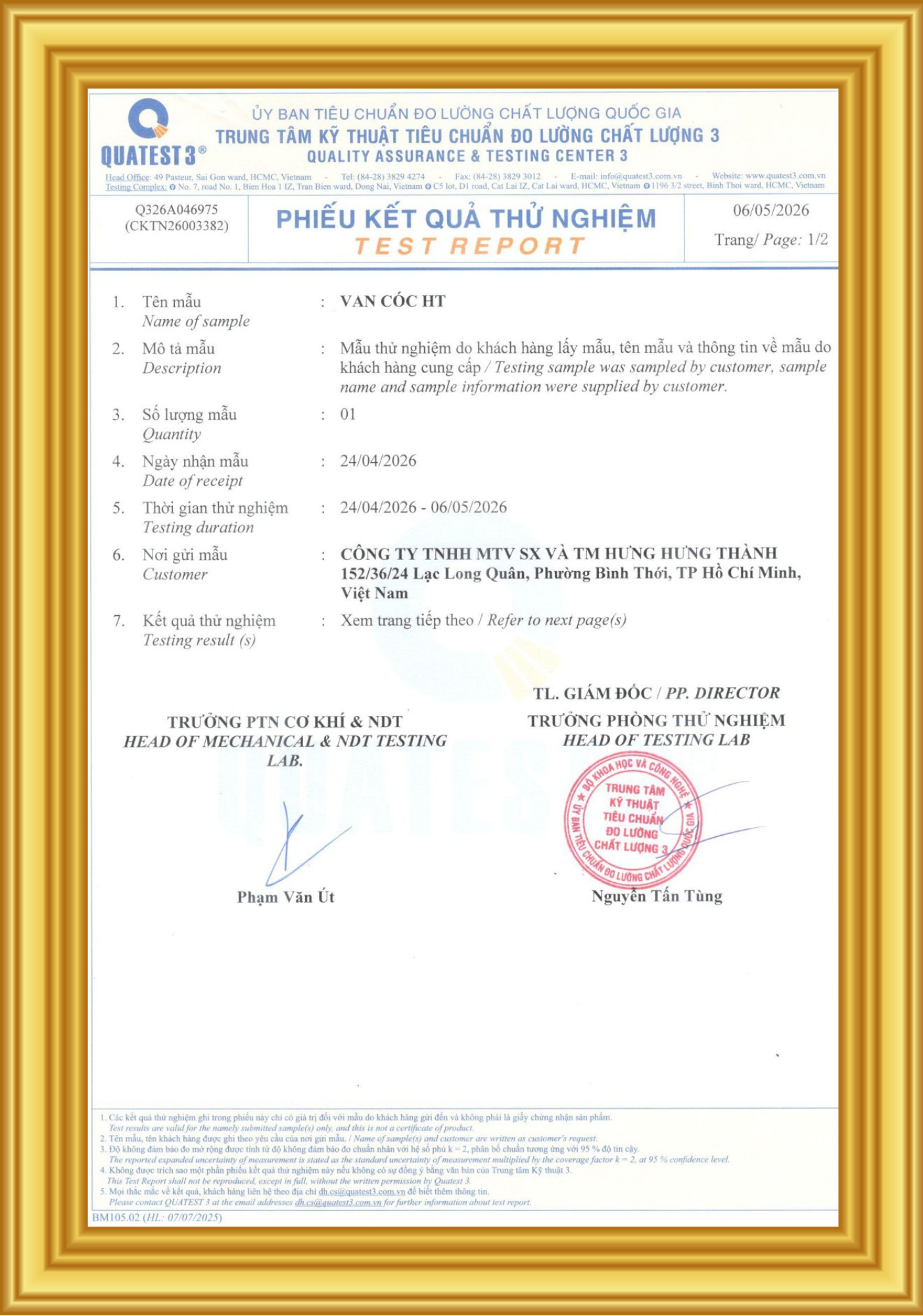 Kết quả thử nghiệm Van cóc 25mm x 3,4